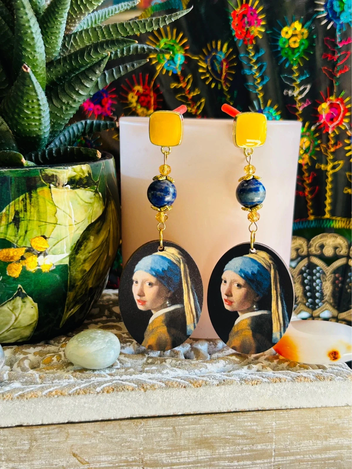 💙🎨Brincos de Arte Boêmia Vermeer Lápis-Lazuli Pedra Natural Brincos Artísticos🎨💙 – photo 2